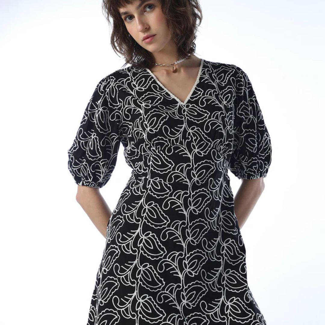 23.png Printed Puff Sleeves Mini Dress - Image 1