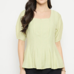 Green Square Neck Rayon Blend Top