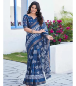 SAREEZAA Women's Cotton Saree with Geometric Print and Unstitched Blouse Piece - Image 3