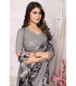 Yashika Women's Trendy Printed Georgette Black Color Saree with Blouse Material - Image 3