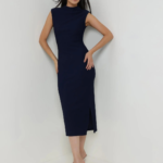 Bodycon High Neck Dress – Navy