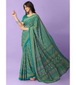 Printed Bandhani Georgette Saree With Unstitched Blouse piece (Green) - Image 3
