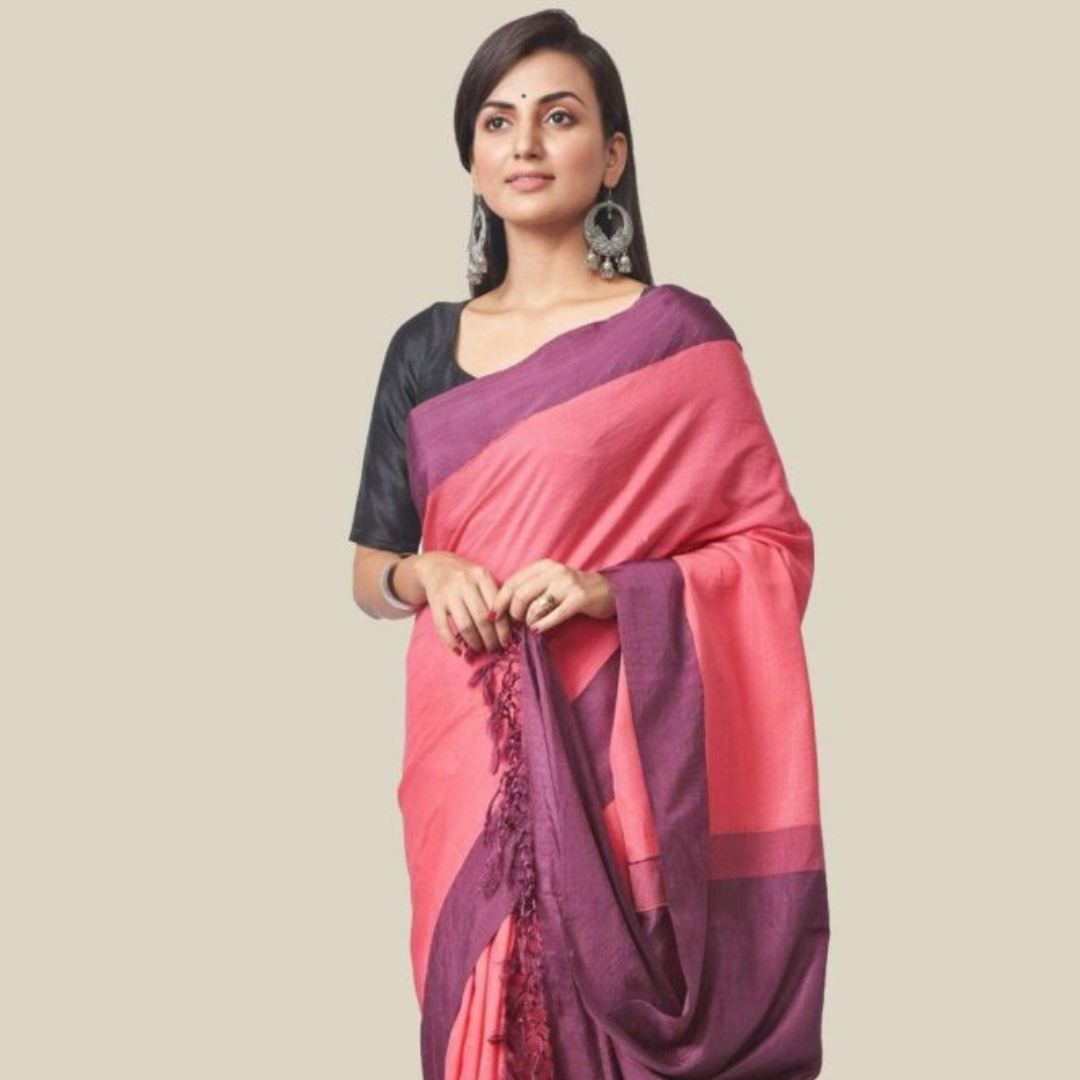 45-3.png Handwoven Cotton-Silk Cutshuttle Saree in Pink - Image 1
