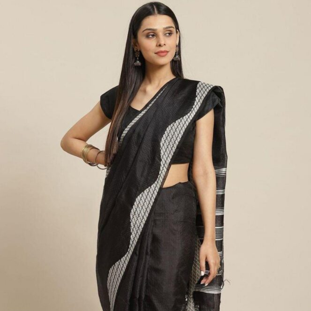 48-3.png Handwoven Black Jamdani Silk Saree - Image 1