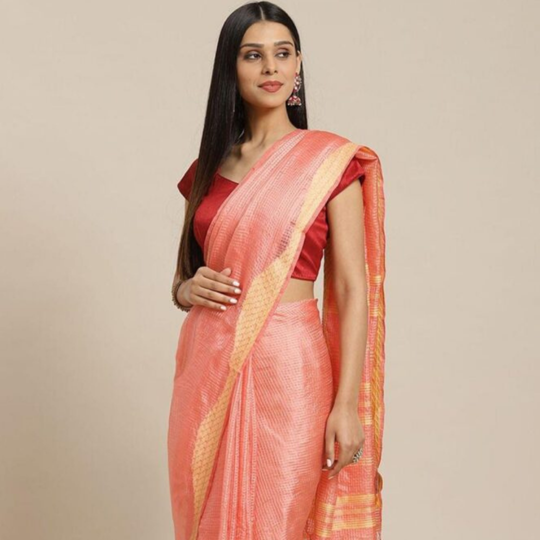 51-1.png Handwoven Peach Jamdani Silk Saree - Image 1
