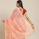 Handwoven Peach Jamdani Silk Saree - Image 2