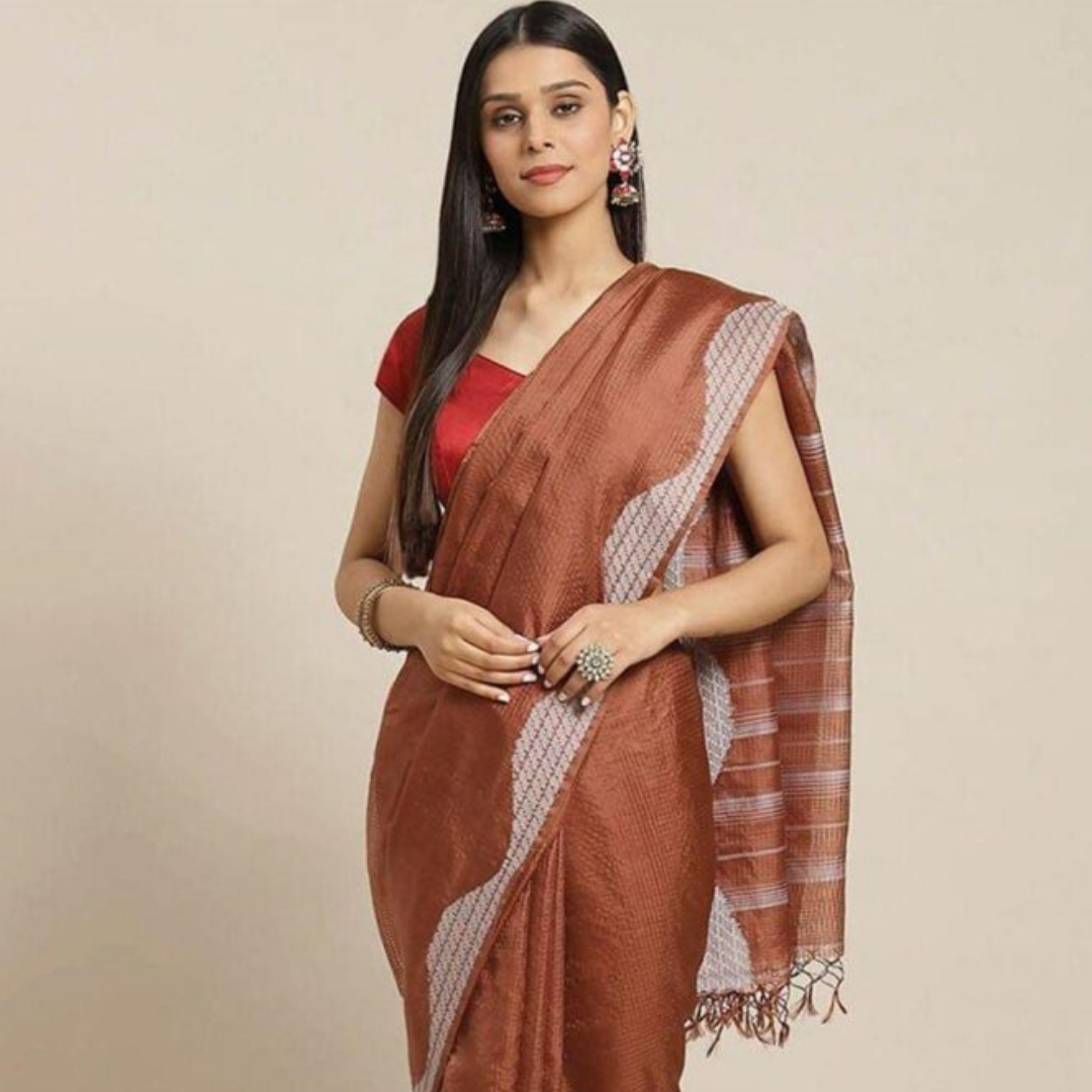 55-1.png Handwoven Brown Jamdani Silk Saree - Image 1