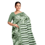 Calcutta Retro – Handwoven Olive Printed Silk Saree