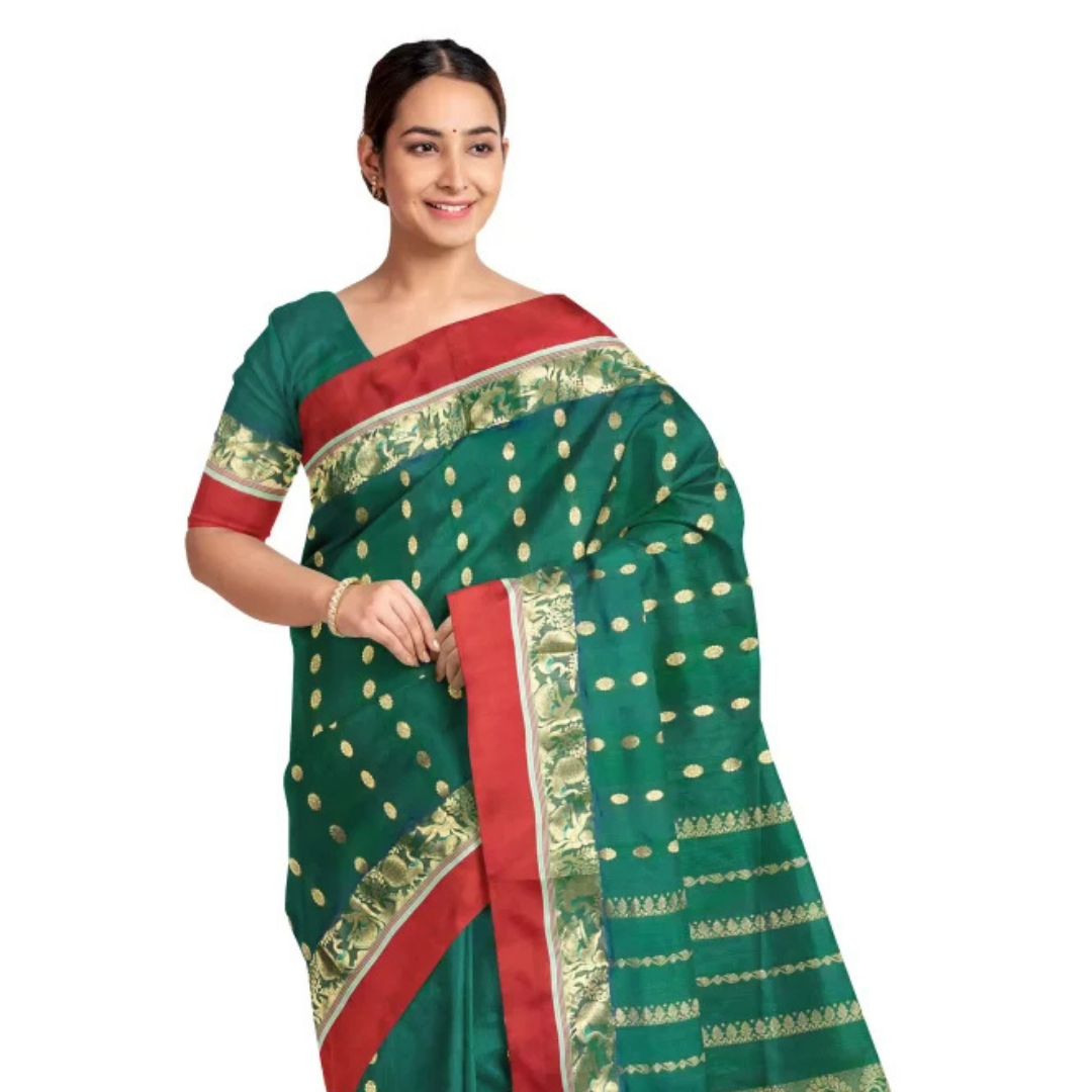 65-1.png Garod Silk Saree – Forest Green - Image 1