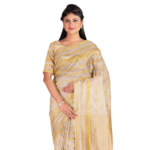 Off-White Tangail Handwoven Golden Zari Silk Saree