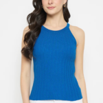 Blue Halter Neck Knit Top