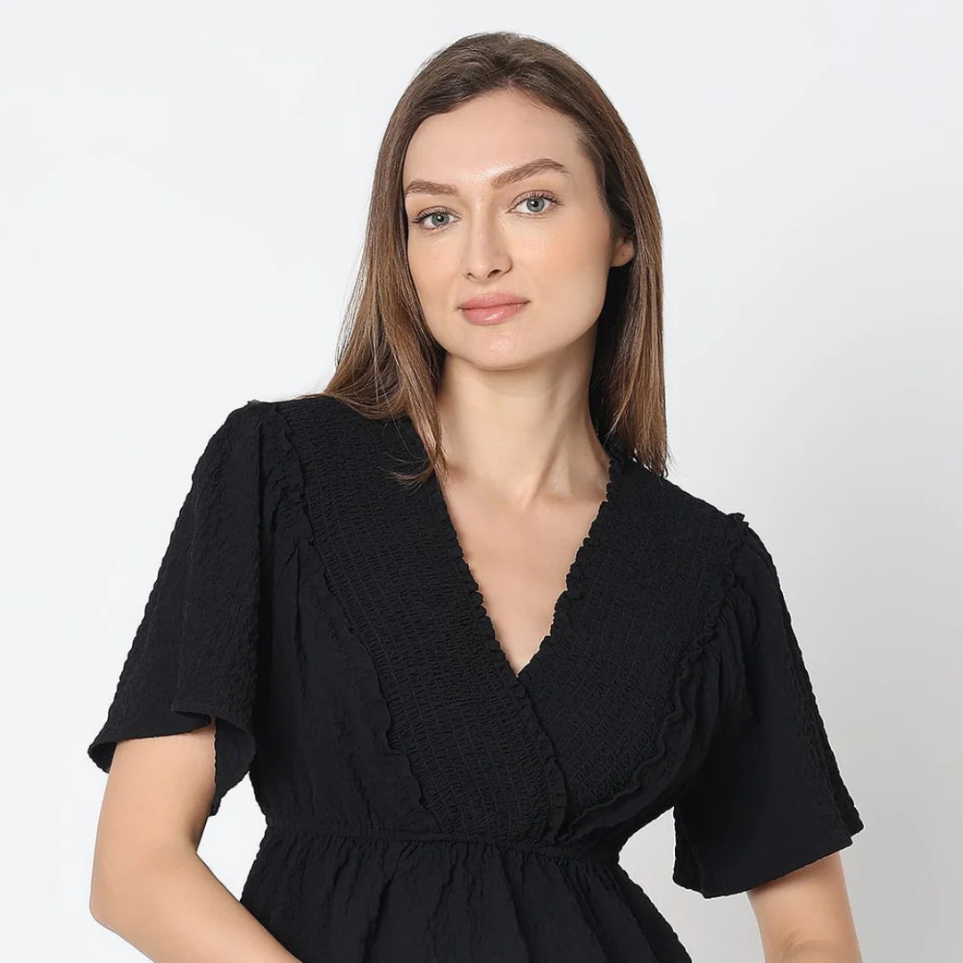 9.png Black V-Neck Peplum Top - Image 1