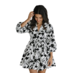 Printed Puff Sleeves Mini Dress