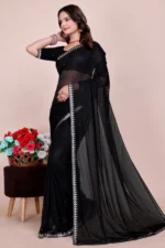 Embellished Saree With Unstitched Blouse Piece ( Black ) - Image 2