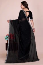 Embellished Saree With Unstitched Blouse Piece ( Black ) - Image 3