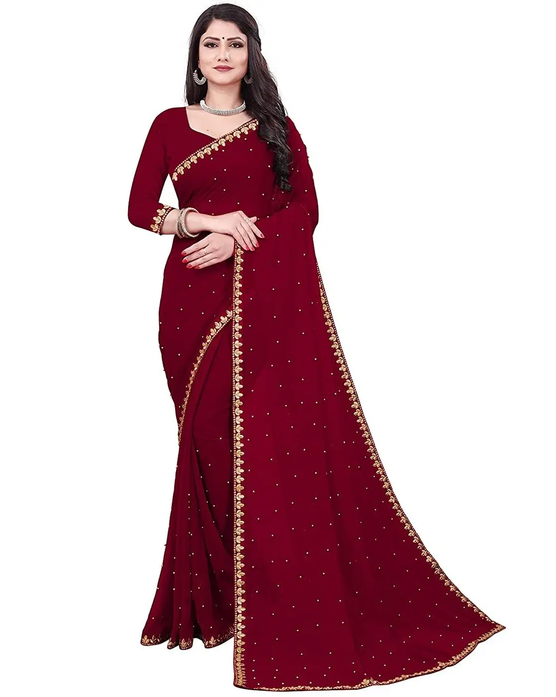 Suntex-Lycra-Embellished-Chanderi-saree-SDL499651654-1-c35fc.webp Suntex Lycra Embellished Chanderi saree With Unstitched Blouse Piece ( Maroon ) - Image 1