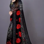 Vibhagyaa Georgette Printed Saree With Unstitched Blouse Piece ( Black )