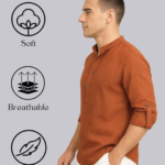 DEELMO Men's Cotton Blend Solid Regular Fit Full Sleeve Short Kurta | Men's Trendy Short Kurta - Image 3